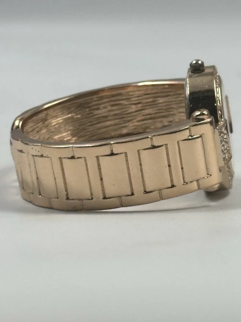 3/$30 Studio Time Watch Women Rose Gold Tone Rhinestone Bezel Cuff Band 6.25